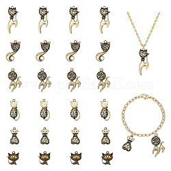 Chgcraft 24pcs 6 pendentifs en alliage de style, creux, chat, bronze antique, 23~48x14.5~22x7.5~8.5mm, Trou: 2~2.5mm, 4 pièces / style