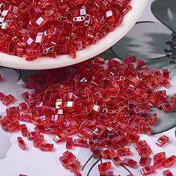 Perles miyuki demi-tila, Perles de rocaille japonais, 2 trou, (htl254) transparent rouge ab, 5x2.3x1.9mm, Trou: 0.8mm, environ 250 pcs/10 g