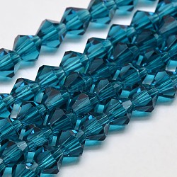 Nachzuahmen österreichischen Kristall Doppelkegel Glasperlen Stränge, Klasse AA, facettiert, Stahlblau, 6x6 mm, Bohrung: 1 mm, ca. 46~48 Stk. / Strang, 10.5 Zoll