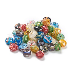 Main millefiori perles au chalumeau européennes, Perles avec un grand trou   , rondelle, couleur mixte, 14x8.5mm, Trou: 5.5mm
