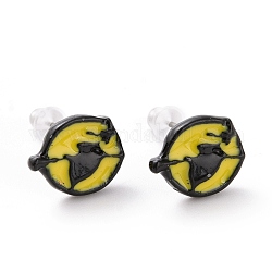 Boucles d'oreilles rondes plates en alliage avec épingle en acier, bijoux d'halloween pour femmes, jaune, 8.5x10mm, pin: 0.7 mm