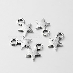 Tibetan Style Alloy Star Charms, Antique Silver, 11x8x1mm, Hole: 2mm