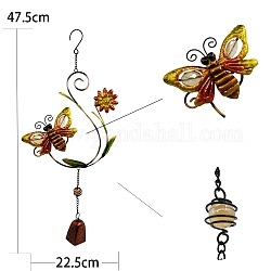 Painted Glass Pendant Decorations, Iron Wind Chime, for Garden Outdoor Decors, Bees, 475x225mm
