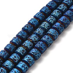 Brins de perles de pierre de lave naturelle galvanisées, rondelle, bleu plaqué, 6x7mm, Trou: 1mm, Environ 67~68 pcs/chapelet, 15.35~15.75 pouce (39~40 cm)