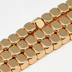 Electroplate Non-magnetic Synthetic Hematite Beads Strands, Cube, Light Gold Plated, 6x6x5mm, Hole: 2mm, about 77pcs/strand, 15.94 inch
