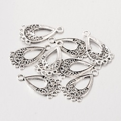 Tibetan Style Chandelier Component Links, teardrop, Antique Silver, 28x15.5x1mm, Hole: 1.5mm, Lead Free and Cadmium Free