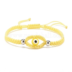 Плетеный браслет из бисера сглаз лэмпворк, регулируемый браслет дружбы для женщин, светло-желтый, внутренний диаметр: 2-1/8~3-1/2 дюйм (5.3~8.8 см)