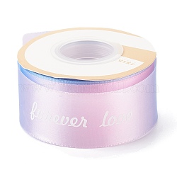 Gradient Polyester Ribbon, Single Face Printed Ribbon, Word Forever Love Pattern, for Bows Gift Wrapping, Colorful, 1-1/2 inch(38mm), about 25 yards/roll(22.86m/roll)
