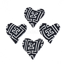 Handmade Fimo Anhänger, Herz mit Labyrinth, Schwarz, 26x24.5x3 mm, Bohrung: 1.6 mm