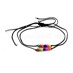 Nylon regolabile bracciali intrecciati cavo di perline, braccialetti arcobaleno, con perle di vetro rotonde, colorato, diametro interno: 0.8~10.4 cm (3/8~4-1/8 pollici), 2 pc / set