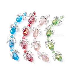 Fili di perle di vetro trasparente elettrolitico a forma di fata angelo, con perline in lega di stile tibetano, colore misto, 26x18.5x10mm, Foro: 0.7 mm, circa 4pcs/filo, 3.94'' (10 cm)