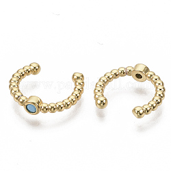 Brass Cuff Earrings, with Synthetic Turquoise, Real 16K Gold Plated, 15.5x3mm, Inner Diameter: 11mm