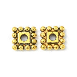 Perline di distanziatore stile tibetano, piombo & cadimo libero, quadrato, oro antico, 7x7x2mm, Foro: 2 mm