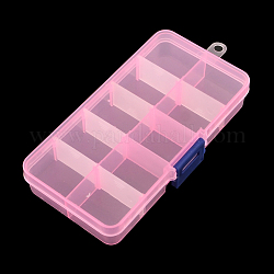 Recipientes de almacenamiento del grano plástico rectángulo, Caja divisoria ajustable, 10 compartimentos, color de rosa caliente, 6.8x12.9x2.2 cm