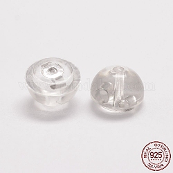 925 plata esterlina tuercas de oreja, con plástico, plata, 5.5x4mm, agujero: 0.5 mm