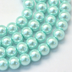 Baking Painted Pearlized Glass Pearl Round Bead Strands, Aquamarine, 6~7mm, Hole: 1mm, about 145pcs/strand, 31.4 inch