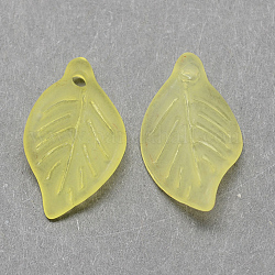Transparent Acrylic Pendants, Frosted, Leaf, Champagne Yellow, 18x11x3mm, Hole: 2mm, about 1877pcs/500g