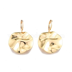 Brass Twist Flat Round Dangle Leverback Earrings for Women, Cadmium Free & Nickel Free & Lead Free, Real 18K Gold Plated, 37mm, Pin: 1mm