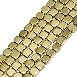 Electroplate Non-magnetic Synthetic Hematite Beads Strands, Square, Real 18K Gold Plated, 4x4x2mm, Hole: 0.5mm, about 95~96pcs/strand, 15.75 inch(40cm)
