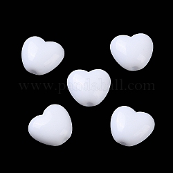 Perline acrilico opaco, cuore, bianco, 9x10x5.5mm, Foro: 1.5 mm