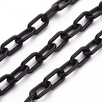 Handmade Opaque Acrylic Paperclip Chains, Drawn Elongated Cable Chains, Black, 13x7.5x2mm, 19.88 inch(50.5cm)/strand
