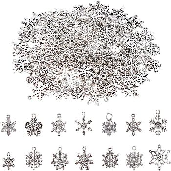 Pendentifs flocon de neige en alliage ahandmaker, 168 pcs 14 types de breloqueses de flocon de neige de Noël pendentifs de style tibétain mixtes pour la fabrication et l'artisanat de bijoux