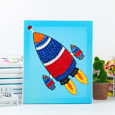 Creative DIY Peacock Pattern Resin Button Art, with Canvas Painting Paper  and Wood Frame, Educational Craft Painting Sticky Toys for Kids, Green