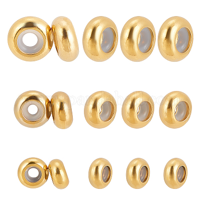 Wholesale DICOSMETIC 30Pcs 3 Sizes Stainless Steel Flat Round Beads  Rondelle Slider Spacer Beads Stopper Beads with Rubber Inside Slider Beads  for DIY Bracelet Necklace Jewelry Making 