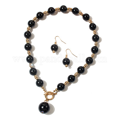 Collane pendenti con perle rotonde in plastica abs e orecchini pendenti per donna&nbsp;WGD1C77-01-1