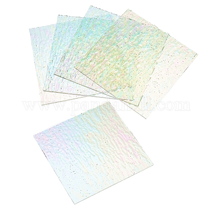 CHGCRAFT 5Pcs 4x4 Inch Colorful Mosaic Glass Sheets Clear Textured Colorful Glass Sheets Square Water Ripple Glass Sheets for Cathedral Glass Mosaic Tiles for Crafts Art Glass GLAA-WH0023-04B-1