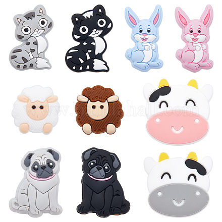 SUNNYCLUE 10PCS 5 Styles Silicone Animals Beads Focal Beads Bulk Cute 3D Cartoon Cute Animals Cat Dog Rabbit Chunky Rubber Soft Loose Spacer Bead for Keychain Pen Making Kit Beading Bracelet Craft SIL-SC0001-48-1
