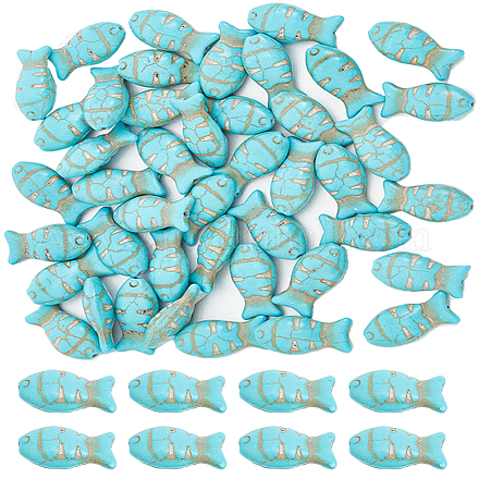 Sunnyclue 合成ターコイズ染色ビーズ 50 個  魚  ターコイズ  22x12x7.5mm  穴：1mm G-SC0002-60-1