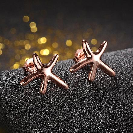Pendientes de estrella de mar de aleación ecológicos de moda chapados en oro rosa real EJEW-AA00084-RG-1
