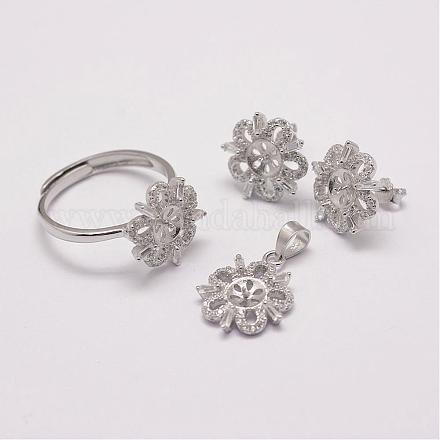 Colgantes de plata esterlina y orejeras y anillos conjuntos de joyería SJEW-P083-14-1