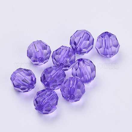 透明なアクリルビーズ  多面カット  ラウンド  青紫色  6x5.5mm  穴：1.3mm  約420個/50g X-TACR-Q257-6mm-V50-1