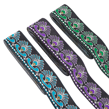 Fingerinspire 10.5m 3 estilos estilo étnico bordado cintas de poliéster OCOR-FG0001-44-1