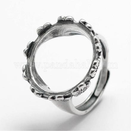 Регулируемая тайский стерлингового серебра плоские круглые компоненты широкая полоса кольцо STER-F025-87AS-1