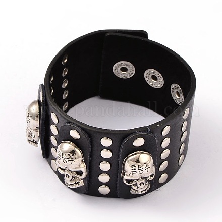 Skull Studded Leather Cord Bracelets BJEW-D351-09A-1