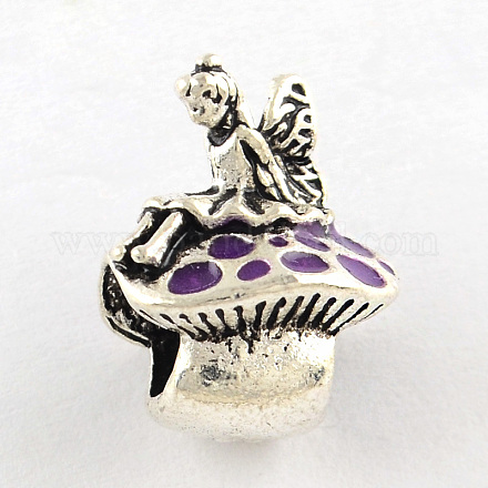 Antique Silver Plated Fairy and Mushroom Tibetan Style Alloy Enamel European Beads ENAM-Q421-12A-1