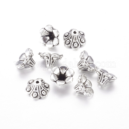 Tapas de abalorios flor de plata tibetana X-LF1059Y-1