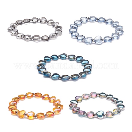 Bracciale elasticizzato con perle di vetro a cuore bling per donna ragazza BJEW-JB07249-1