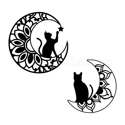 Superdant Wandaufkleber mit schwarzer Katze und Mond DIY-WH0377-098-1