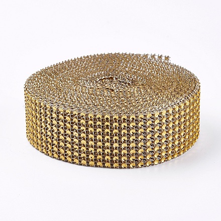 8列プラスチックダイヤモンドメッシュラップロール  ラインストーンクリスタルリボン  ケーキの結婚式の装飾  ゴールド  40x1ミリメートル 約10ヤード/ロール（9メートル/ロール） OCOR-WH0048-01A-4cm-1