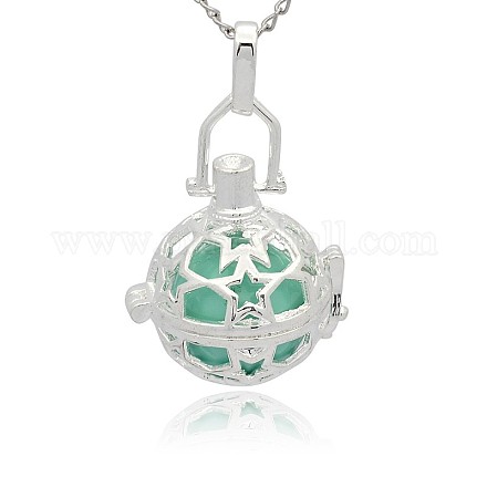 Silver Color Plated Brass Hollow Round Cage Pendants KK-J226-09S-1