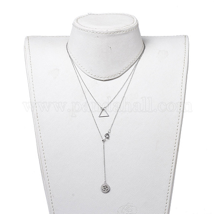 Plano redondo con símbolo de om collares lariat y conjuntos de collares con colgante triangular NJEW-JN02805-02-1