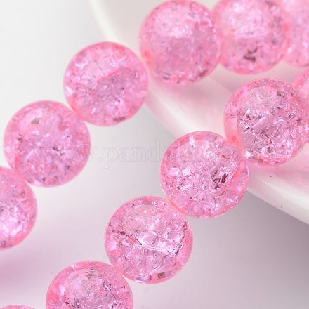 1 strand Hot Pink Transparent Crackle Glass Round Beads Strands X-CCG-Q001-12mm-02-1