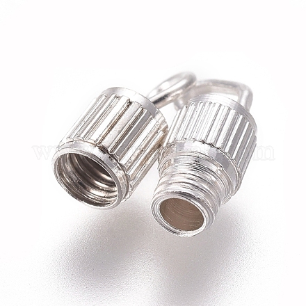 真鍮製ネジ式クラスプ  チューブ  銀色のメッキ  15mm  穴：1.8mm  クラスプ：8x3.5mm KK-TAC0002-68B-S-1