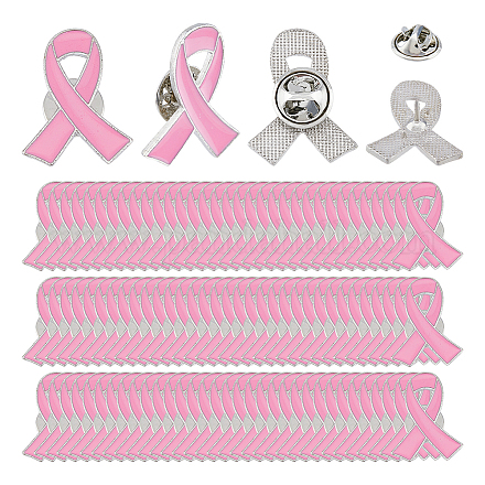 SUPERFINDINGS 60Pcs Breast Cancer Awareness Lapel Pins Pink Ribbon Enamel Pins with Platinum Alloy Badges Hope Ribbon Lapel Pins for Charity Recognition Backpack Clothes 25.5x20.5x1.5mm JEWB-FH0001-27-1