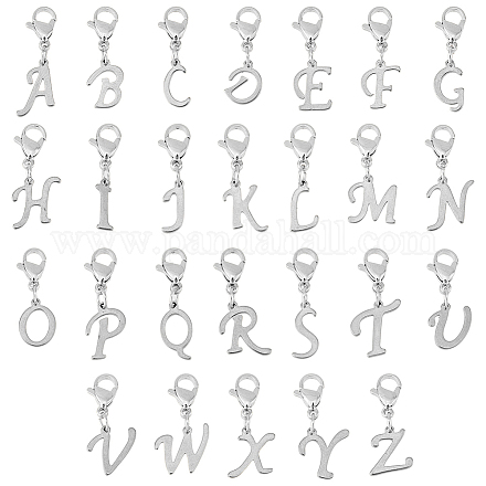 SUPERFINDINGS 26Pcs 304 Stainless Steel Letter Pendant Charms Silver Letter A to Z Lobster Claw Clasps Charms Mini Alphabet Bracelet Necklace Pendants for DIY Keychain Jewelry Making HJEW-FH0006-52-1