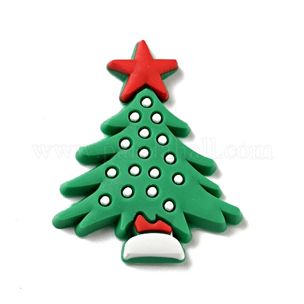 クリスマス pvc プラスチック カボション  クリスマスツリー  ミディアムシーグリーン  34x28x3.5mm KY-G018-A02-1